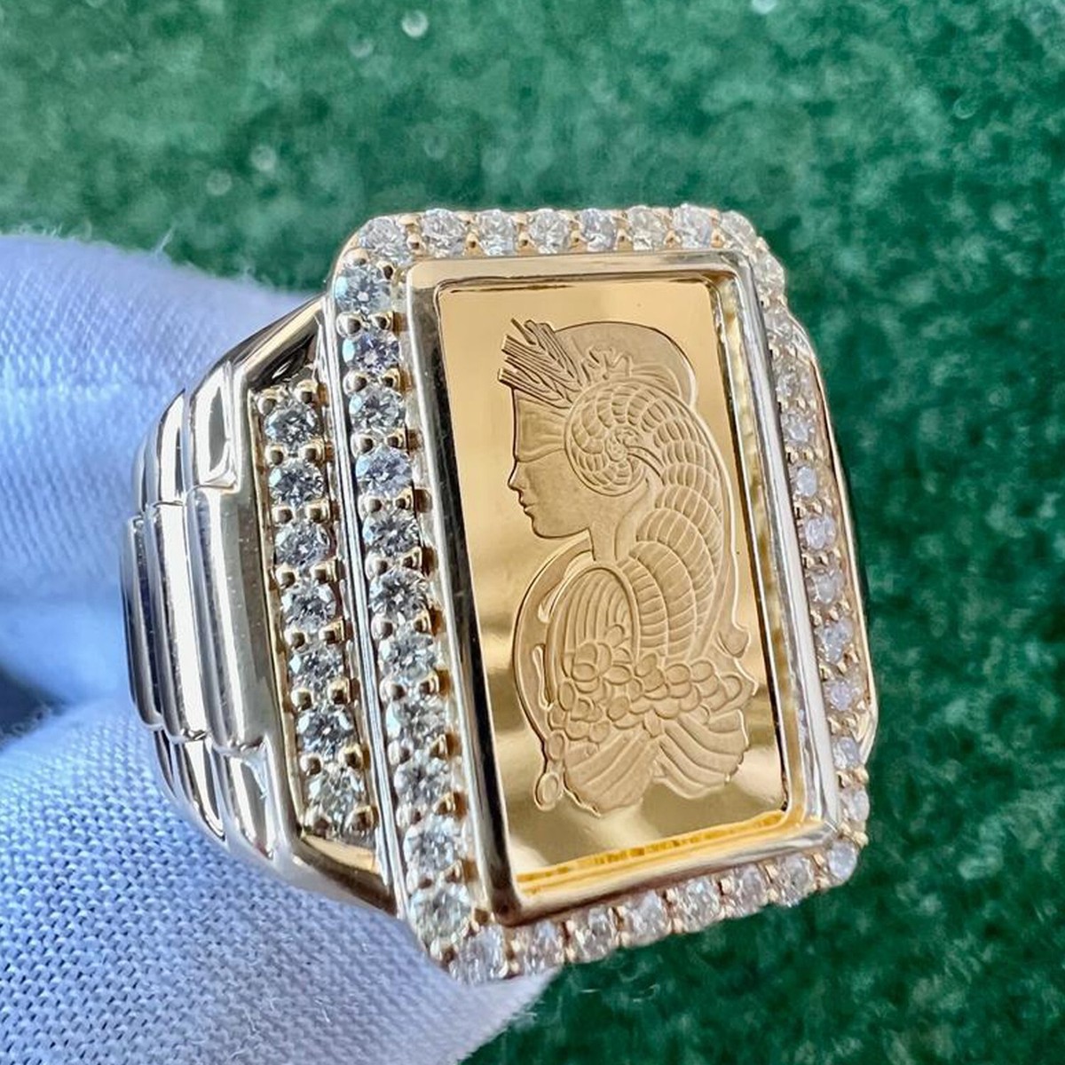 10K Yellow Gold Pamp Suisse Coin Diamond Ring ct Lady Fortuna