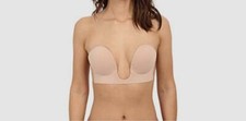  70 Fashion Forms Women's Beige U-Plunge Backless Strapless Demi Bra Size D