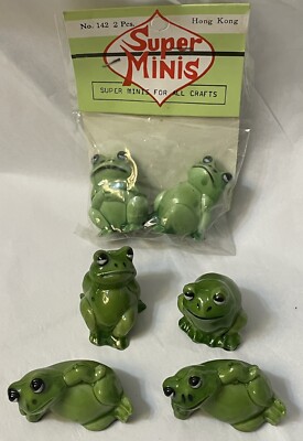 Vintage Lot Of 6 Charming Resin Frog Figurines  Super Minis  For Garden Crafts