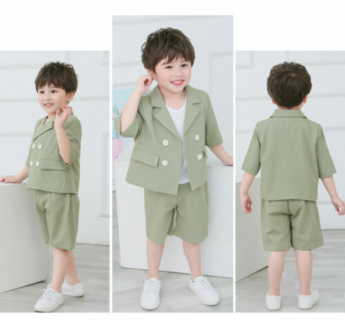 2PCS Toddler Baby Kids Boys Outfits Suit Coat+ shorts Wedding Party Clothes Sets - Picture 15 of 15
