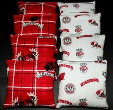 WISCONSIN BADGERS 8 CORNHOLE BEAN BAGS/ BAGGO TOSS Top Quality Handmade