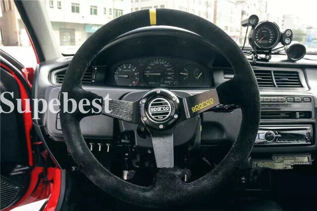 Volante de carreras de plato profundo de cuero gamuza de 350 mm apto para buje MOMO OMP Foto 4 de 4