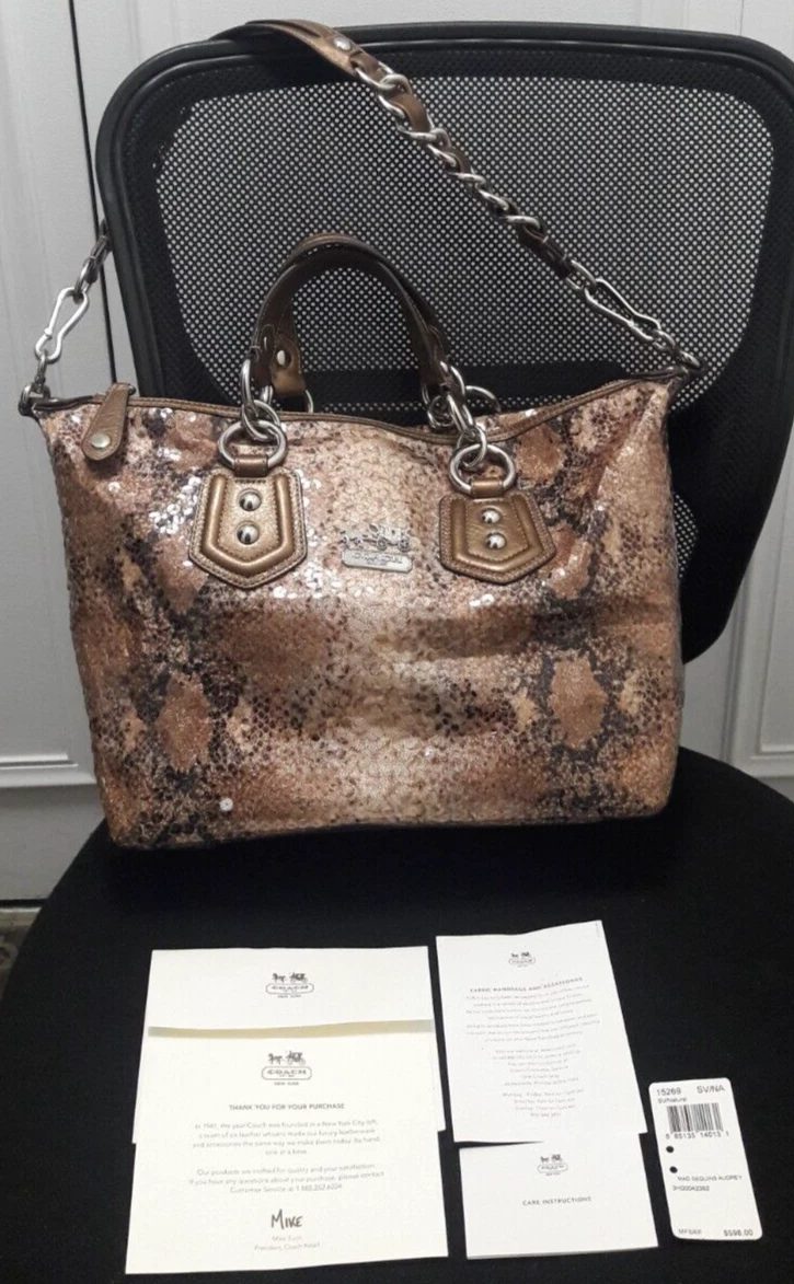 COACH MADISON SEQUINS SNAKESKIN PRINT SATCHEL BAG PURSE 15269_MULTI $598  RARE