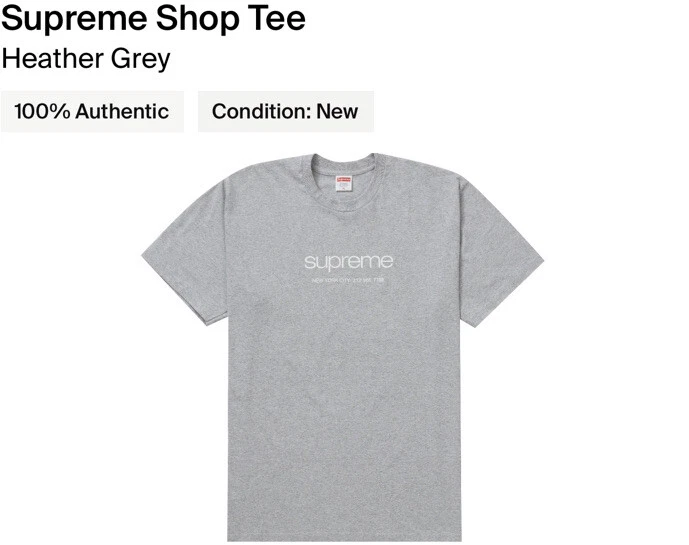 T shirt Supreme Shop ! Gris bruyère !! Taille S ! Neuf avec étiquette !!FW20 ! 100% authentique !