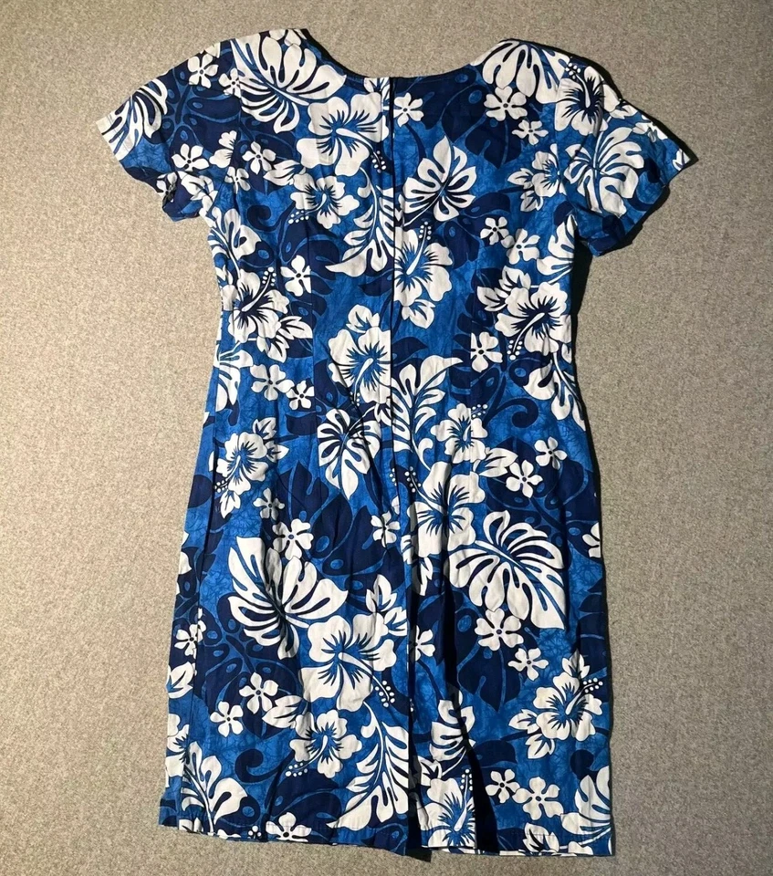 Vestido Hawaiano De Colección Royal Creations Para Mujer Talla Pequeña Azul Floral Corto Algodón Foto 2 de 4