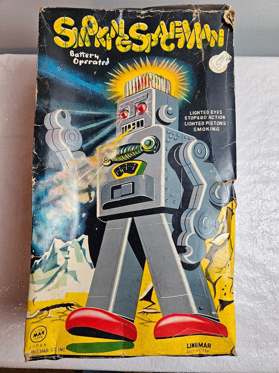Line mar Smoking Spaceman Robot Tin Toy Japan Battery Operated