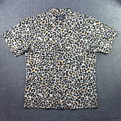 TACHUNTFISH THF Mojito Leopard Animal Print Button Short Sleeve Shirt Men's 2XL