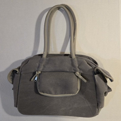 Womens Basil Elements Gray Canvas Travel Tote Bag Shoulder Purse Pocketed