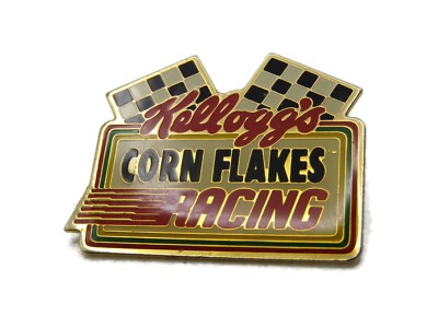 Vintage Kellogg's Corn Flakes Racing Lapel Pin Gold Tone Enamel Cereal Promo