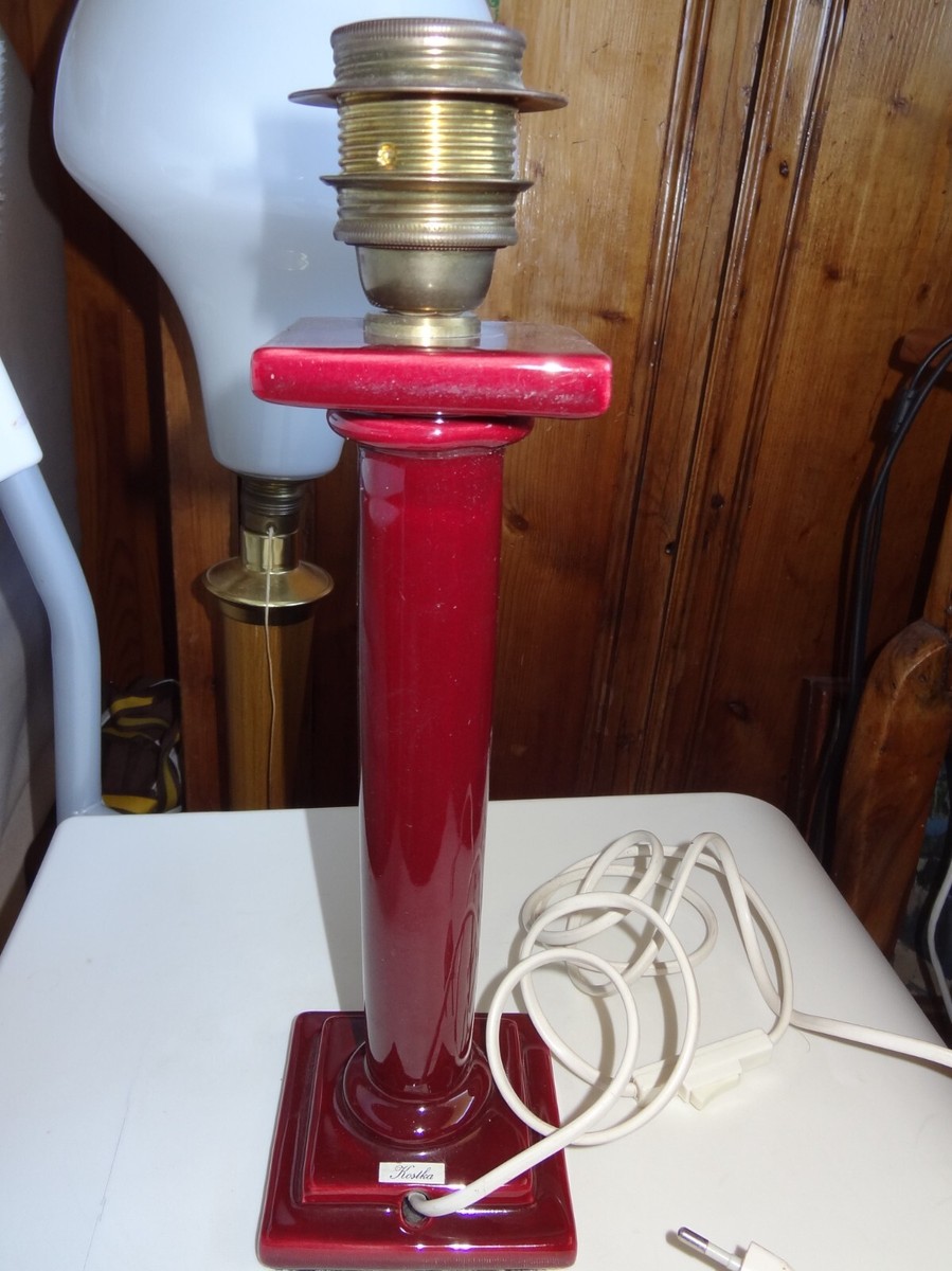 Pied De Lampe Ancien En Céramique Bordeaux - Hauteur 16 Cm - Années 70? - À Boutons