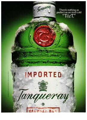 1992 Tanqueray Gin Green Bottle T&T Vintage Print Advertisement