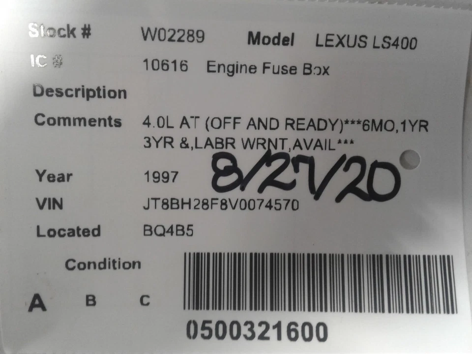 Used Fuse Box fits: 1997  Lexus ls400  Grade A - Image 3 of 4