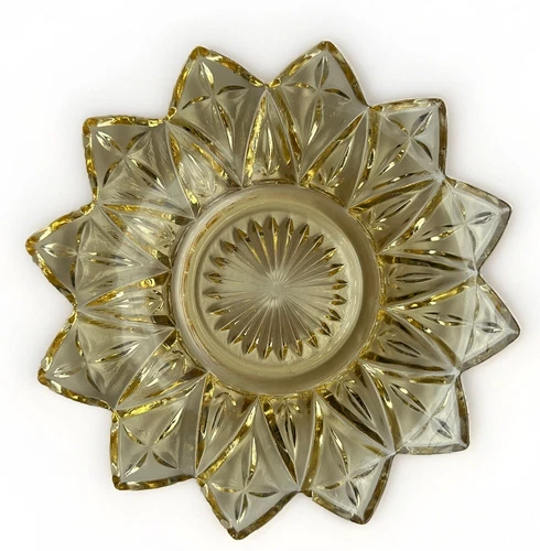Vintage Federal Glass - 6.5” Plate - Starburst Yellow Amber