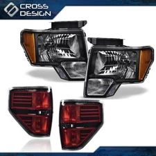 Black Headlights+Red Tail Lights Set Fit For 2009-2014 Ford F-150 F150 Pickup 