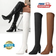 Women's Over The Knee Stretch Thigh High Boots Chunky Heels Sexy Fall Boots