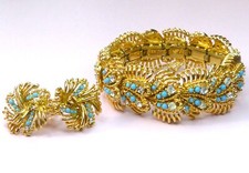 MARCEL BOUCHER Bracelet and Earrings Signed Vintage 1962 Faux-turquoise Crystal