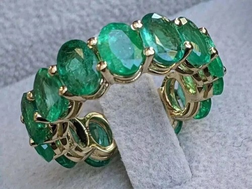 2Ct Oval Emerald Lab Created Diamond Eternity Wedding Band 14k Yellow Gold FN - Picture 5 of 9