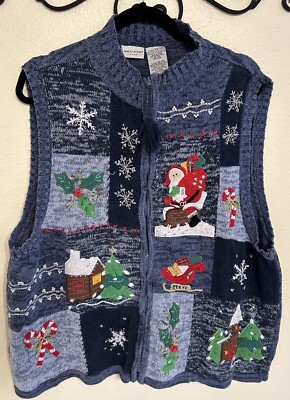 PLUS UGLY CHRISTMAS SWEATER VEST SANTA CLAUS WOMENS 18/20