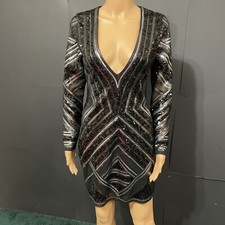 Express Sequin Low Cut Dress - Black/Silver - Size Small