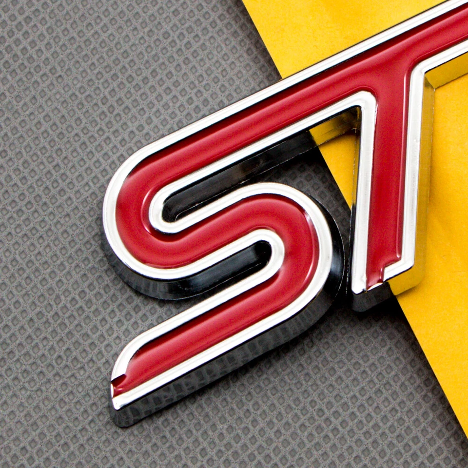 Chrome Red Metal ST Grille Emblem Logo + Rear Trunk Lid Sport Badge Car Sticker - Imagem 4 de 4