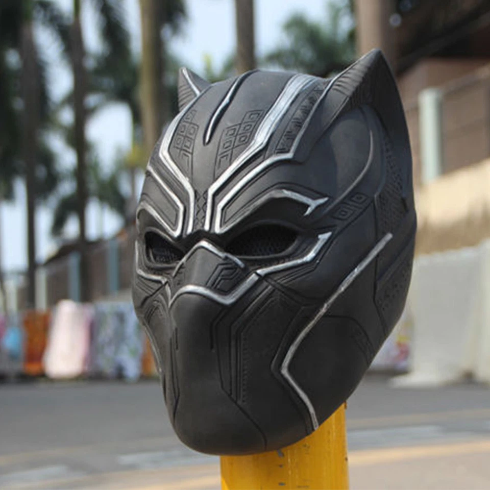 New Black Panther Helmet Cosplay Full Head Latex Mask Halloween Party Costume - Image 3 of 4