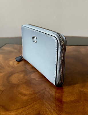 NWT Coach Grey Blue Burnish Leather Silver Hardware Medium Zip