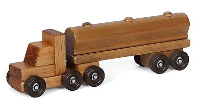 FOUR Wooden Toy TRUCK Set Log Barrel Tanker Dump Truck Wood