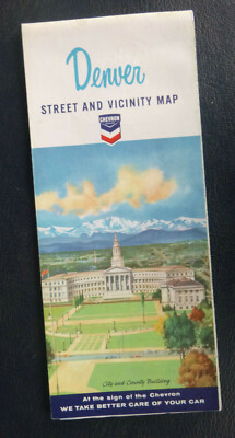 1964 Denver road map Chevron oil Chimney Rock City & County Building Colorado