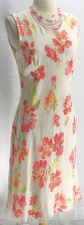 Womens VTG Petite Sophisticate Silk Peach Coral floral Easter Sleeveless Dress 8