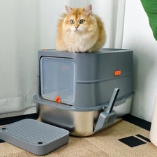 Extra Large Stainless Steel Cat Litter Box Non-Sticky Non-Leakage Easy Cleaning