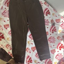 Old Navy High-Rise Straight Faux Leather Brown Pants Button Zip Women s