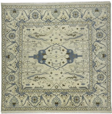Handmade Oushak Oriental Square Rug Floral Design 8X8 Wool Dining Room Carpet
