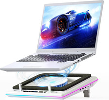 RGB Laptop Cooling Pad White Turbofan Quiet Touch Control LCD 15-19 Inch