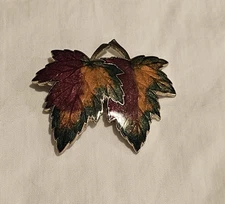 Vintage Autumn tri-colored leaves brooch , Marked Korea on back