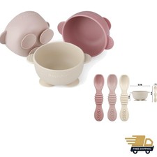 Baby Feeding Set Silicone 3 Bowls 3 Spoons Toddler Mess-Free BPA-Free