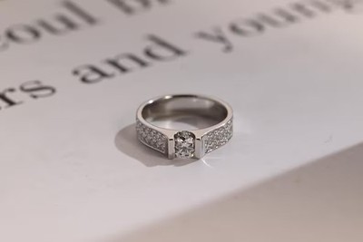 0.90 Ct Round Cut Moissanite With 18k White Gold Plated Silver Women's Ring #237