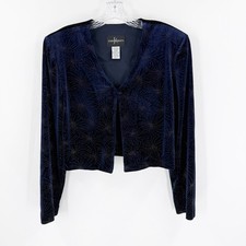 Vintage Y2K Navy Velvet Rhinestone Cardigan Goth Glam Fairy Grunge 12