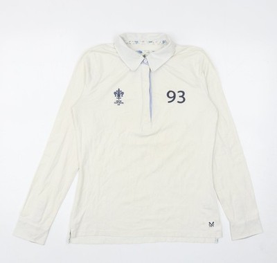 Damen-Poloshirt UK-Größe 10 Rundhalsausschnitt elfenbeinfarben Baumwolle