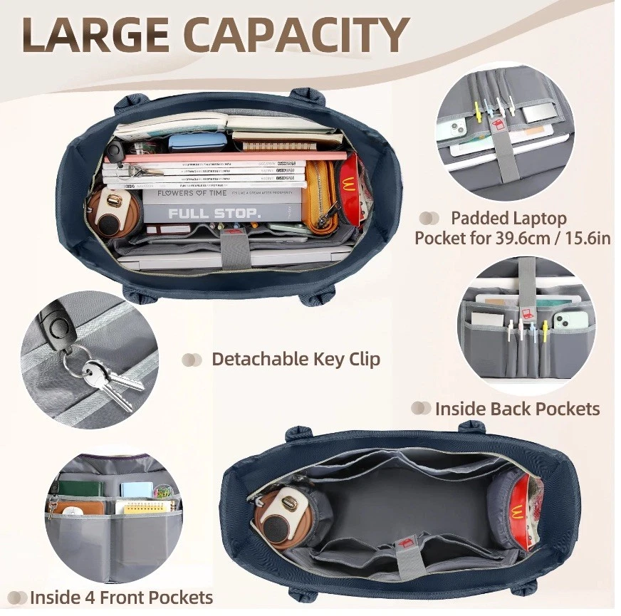 Large Laptop Tote Bag Fits 15.6” Teacher Work Tote w/ Insulated Pocket NEW -Blue - Image 3 of 4