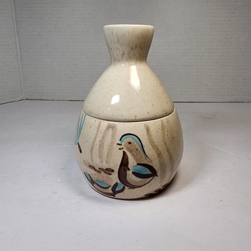Vintage MCM Red Wing Pottery USA Sugar Bowl and Lid Bob White Quail 5.5 inches