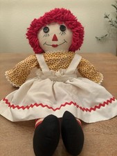 RARE Raggedy Ann Doll Stripped Legs, Button Eyes, Stitched Heart,   Dress