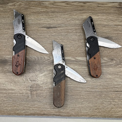 #ad Lot 3 Husky 2 in 1 Folding Pocket Knife amp; Utility Box Cutter W Wood Handle $28.99