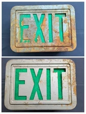 Vintage Exit Sign Light Up Box Safety Glass Double Sided Steel Industrial Design