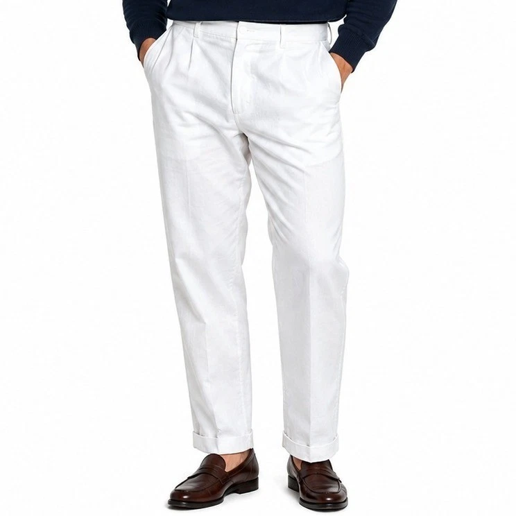 Trust Linen Rayon Pants Mens 50x30 White Pleated Coastal Summer Lightweight
