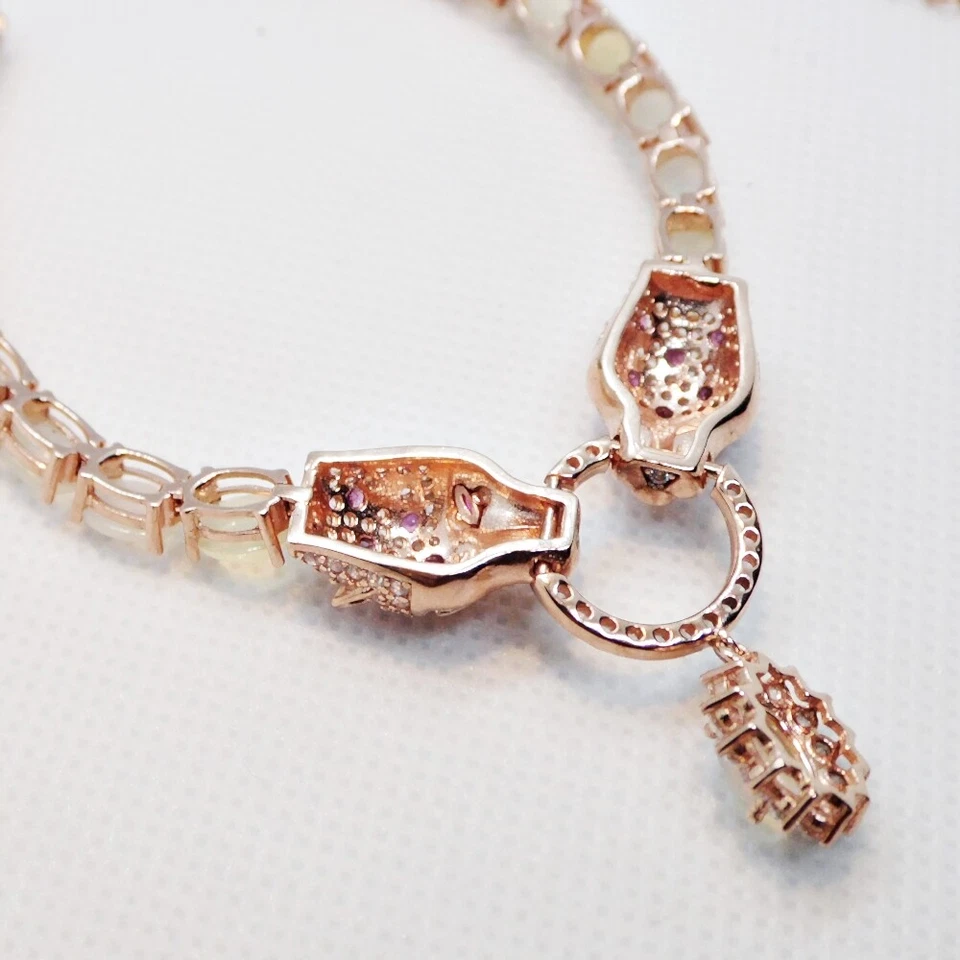 Welo Opal CZ Collier Leopard Tiger 925 Silber 585 Roségold vergoldet 45 & 5 cm - Bild 3 von 4