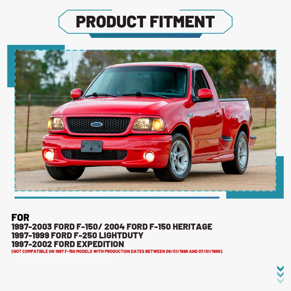 Headlights For 1997-2003 Ford F-150 97-99 F-250 XLT XL Front Driving Headlamp - Image 2 of 4