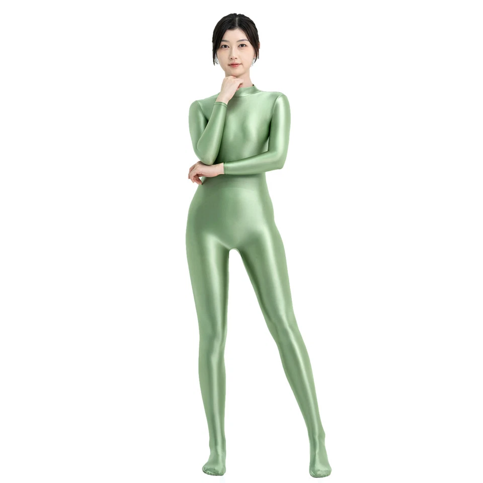 MJINM Damen Satin Shiny Einteiler Stretch Overalls Catsuit Tights Yoga Bodysuits - Bild 2 von 4