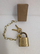 U.S. Eagle Pad Lock Military Issued Solid Brass  with Two Keys and Chain Vtg
