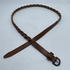 Brown Braided Leather Narrow Studded Belt Womens Large? Bronzed Buckle