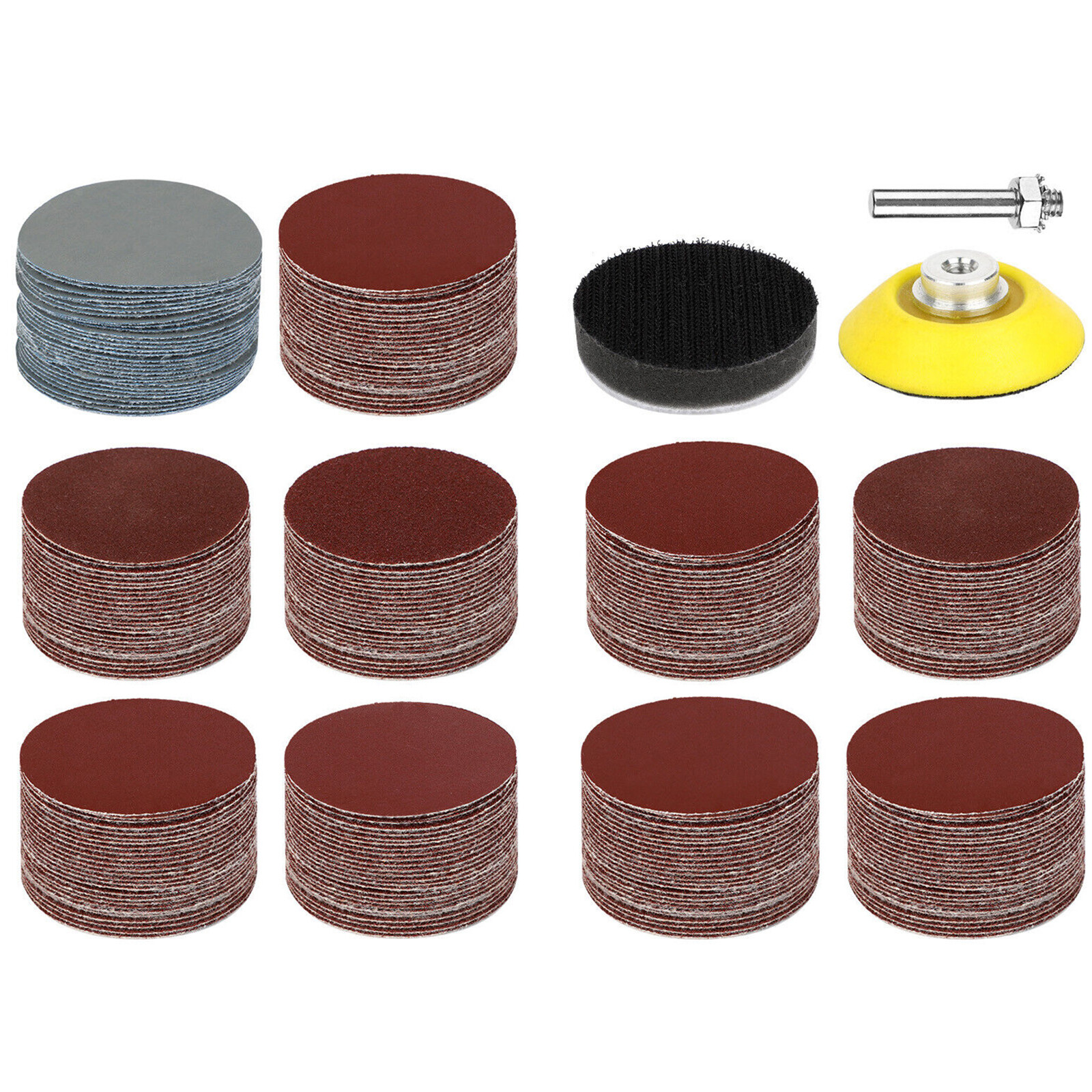 Anti-Static 303PC 2-Inch Sanding Discs with Hook Loop 80-3000 Grit and Drill Adapter